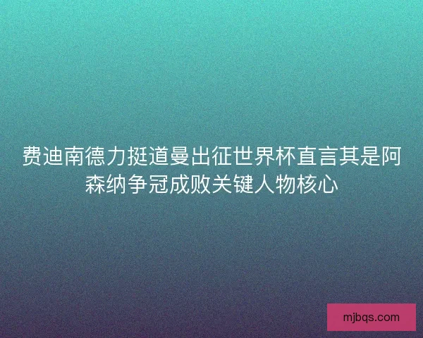费迪南德力挺道曼出征世界杯直言其是阿森纳争冠成败关键人物核心 费迪南德力挺道曼出征世界杯直言其是阿森纳争冠成败关键人物核心